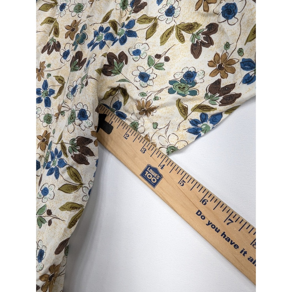 Tag Womens Floral Rayon Short Sleeve Button Up Shirt Blue Brown Cream Small - Picture 10 of 11
